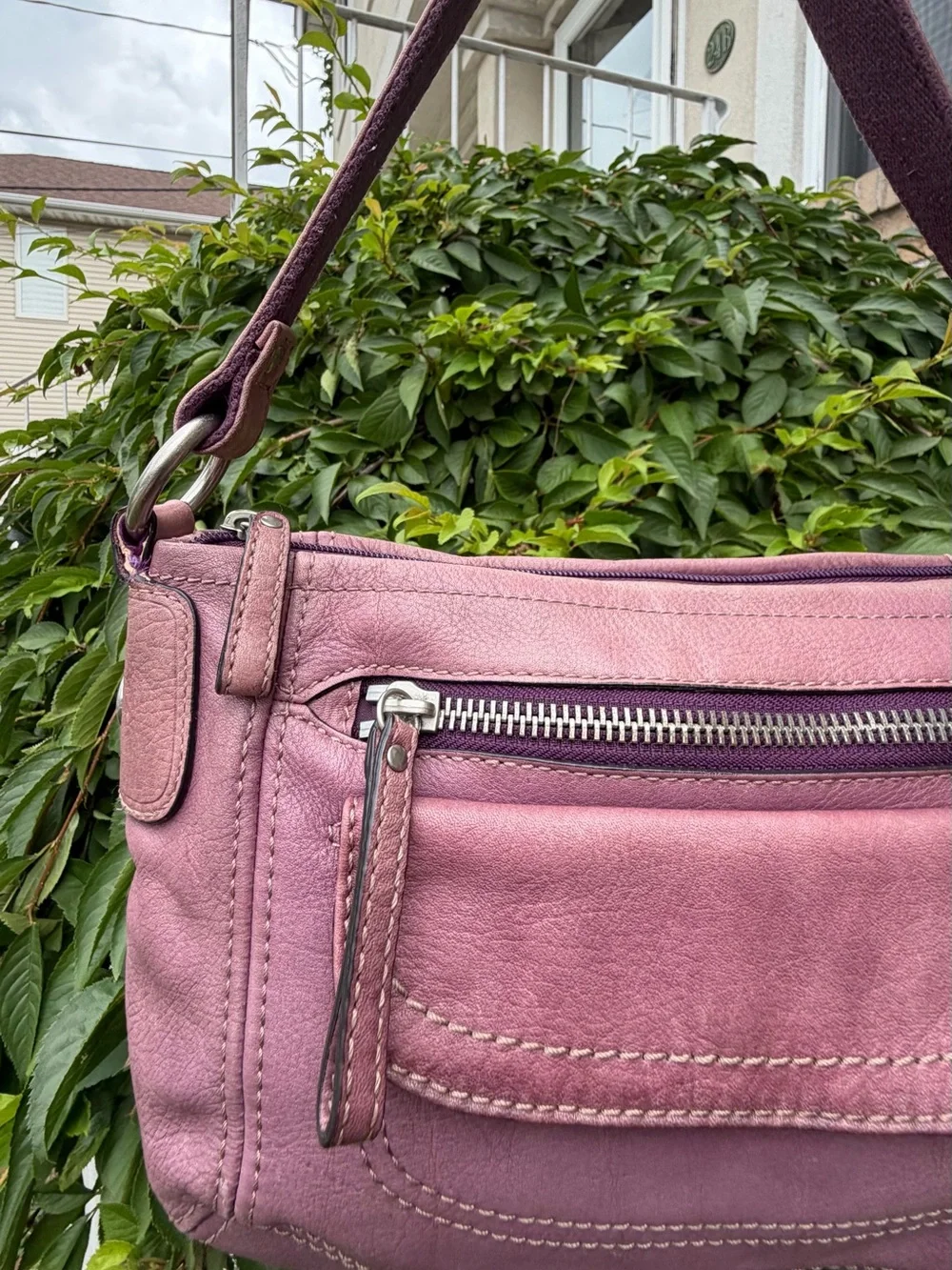 Fossil Vintage Y2K Purple Leather Shoulder Bag